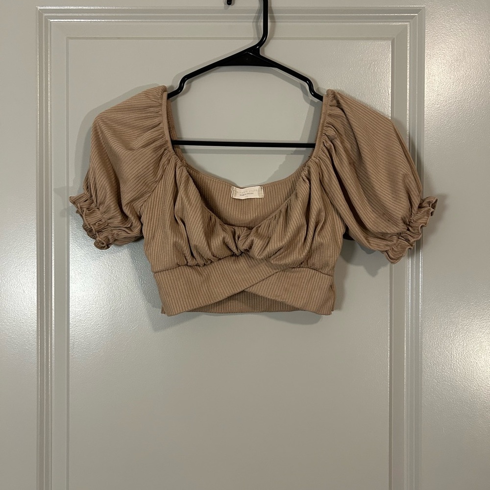 Altar’d State crossed babydoll Tan Puff Sleeve Top